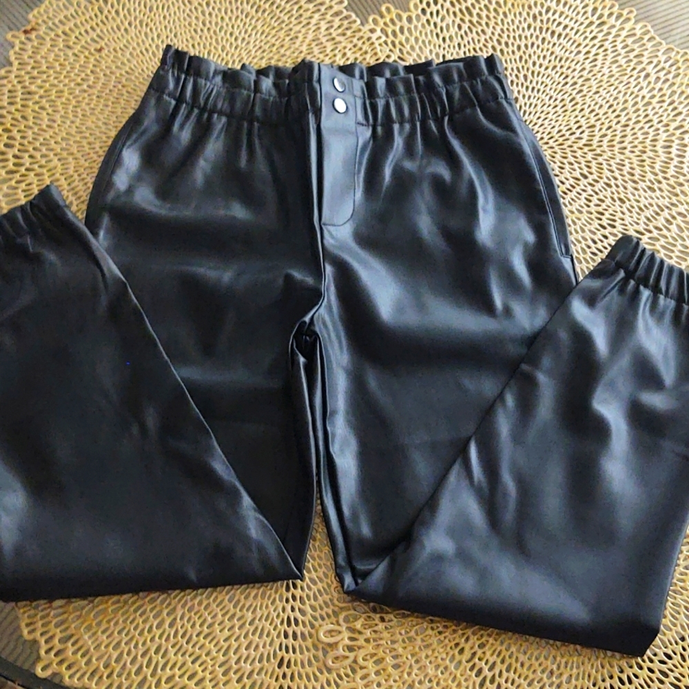 BCBG Girl's Black Faux Leather Jogger Pants